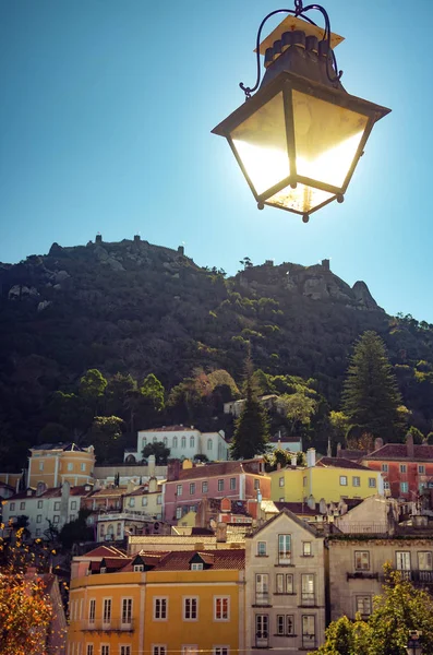 Vista Das Antigas Casas Sintra Colina Lâmpada Rua — Fotografia de Stock