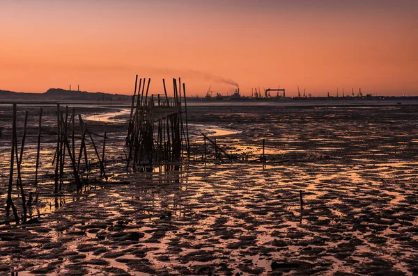 Vista Del Puerto Palafítico Carrasqueira Portugal Atardecer —  Fotos de Stock