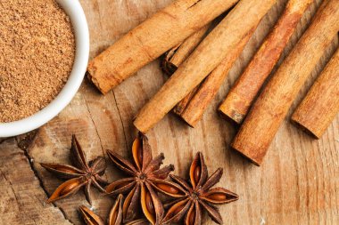 Yıldız anason, şeker ve tarçın