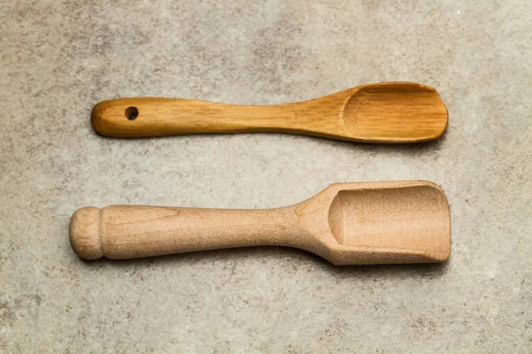 Two Wooden Spoons Marble Table — Stock Photo, Image