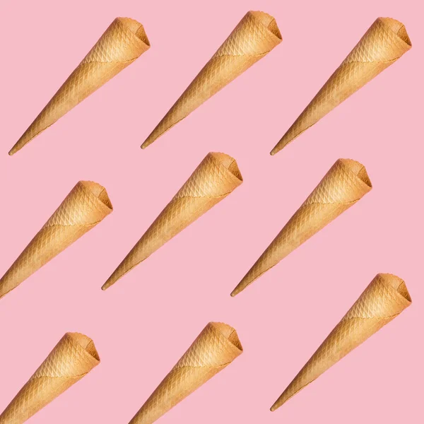 Lot Wafer Cones Pink Background — Stock Photo, Image