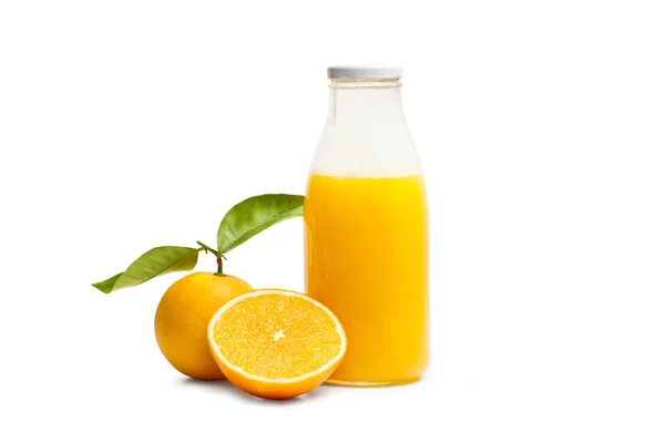 Bottle Orange Juice Orange White Background — Stock Photo, Image