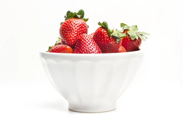 Deliciuos Strawberries White Bowl White Background — Stock Photo, Image