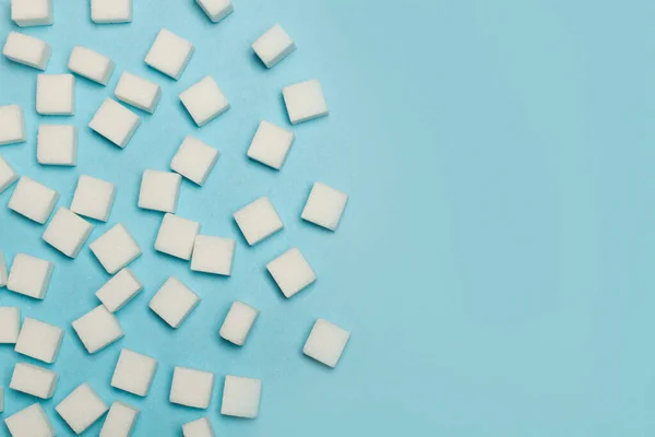 White Sugar Cubes Light Blue Background Top View — 스톡 사진