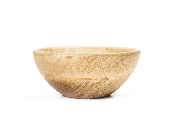 Wooden Bowl White Background Front View — Stock Photo, Image