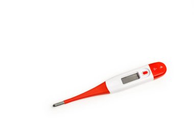 Beyaz zemin üzerinde kırmızı ve beyaz termometre