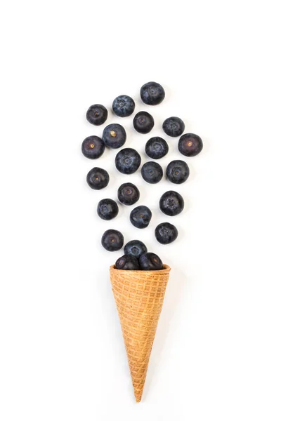 Blueberries Waffle Cone White Background — Stock Photo, Image