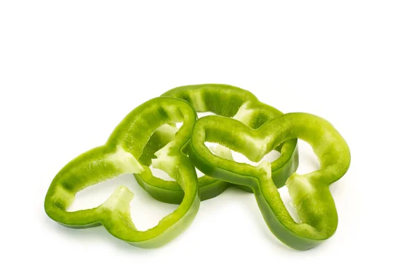 Snijwonden Van Een Groene Paprika Een Witte Achtergrond Een Close — Stockfoto