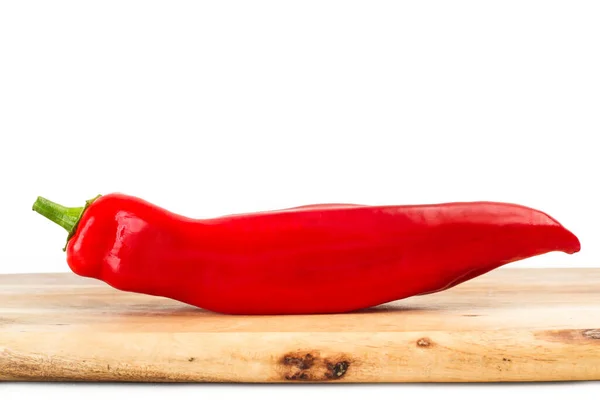 Red Sweet Italian Peppers Wooden Kitchen Board White Background — Stock Photo, Image