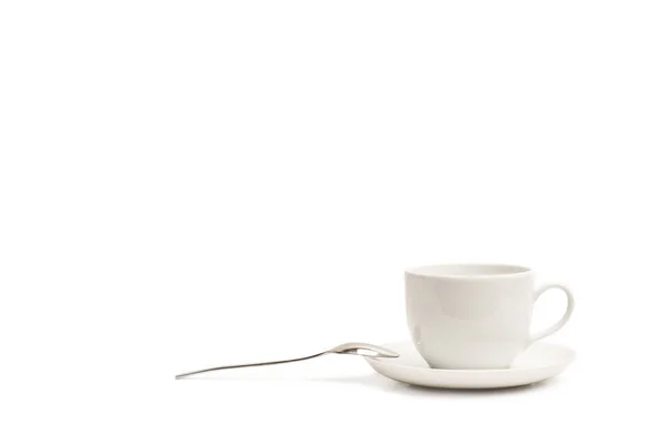 Una Taza Café Con Una Cuchara Aislada Sobre Fondo Blanco —  Fotos de Stock