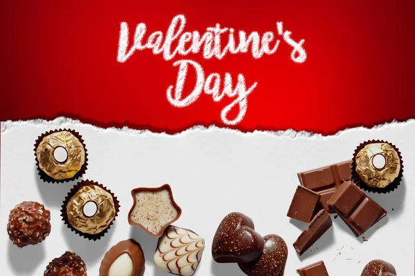 Fondo Con Chocolates Para Día San Valentín —  Fotos de Stock