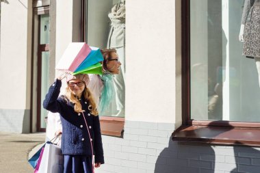 Anne ve kızı-birlikte alışveriş gezisi zevk