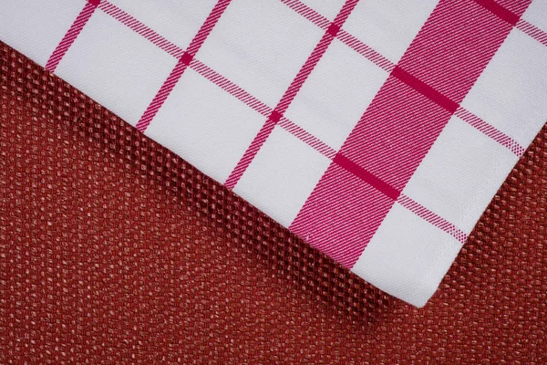 Background for product. Checked tablecloth in a red and white ca — Stock Photo, Image