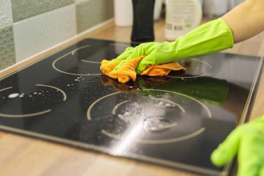 Kadın eldiven temizleme eldiveni elektrikli seramik hob, cam cilalama mikrofiber bez