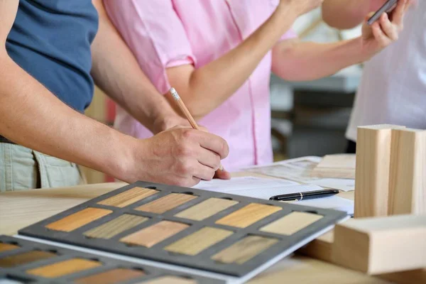 Close up work in carpentry furniture workshop — Stock Photo, Image