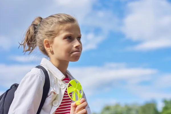 Girl Child Blonde Years Old Profile Head Closeup Sky Clouds — Stock Photo, Image