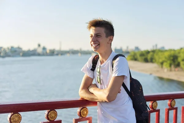 Outdoor Portrait Handsome Teenager Boy Years Old Copy Space Guy — Stock Photo, Image