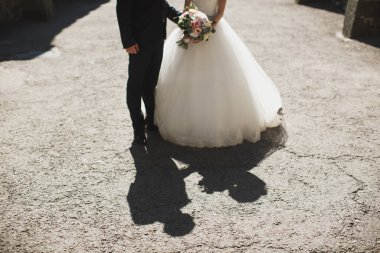 Gelin ve damat birlikte onların elele yürürken.