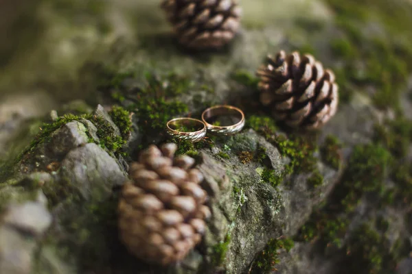 Macro fotografía de un elegante anillo de bodas de oro . — Foto de Stock