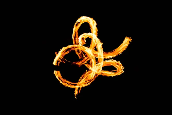 Fire Show Fiery Motion. Performance nocturne Dessin abstrait . — Photo