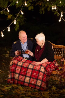 Büyükbabam ve büyükannem parkta çay içerler..