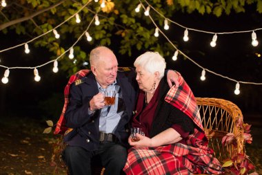 Büyükbabam ve büyükannem parkta çay içerler..