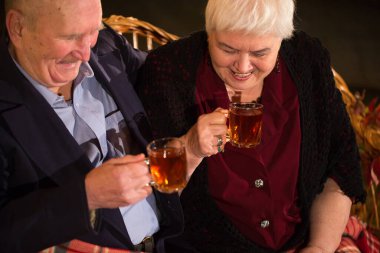 Büyükbabam ve büyükannem parkta çay içerler..