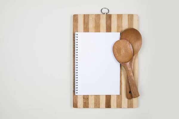 Wooden Ladle Blank Notebook Page Neutral Background — Stock Photo, Image