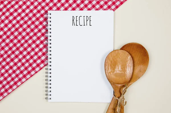 Wooden Tied Spoons Blank Notebook Page Table — Stock Photo, Image