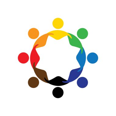 Soyut renkli beş mutlu insanlar halkası olarak logo simgeler vektör.