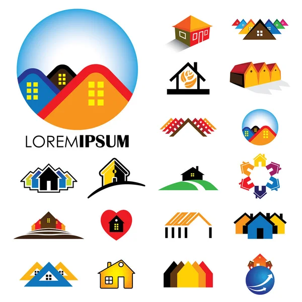 Conjunto de ícones de linha de logotipos de vetor edifícios —  Vetores de Stock