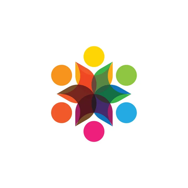 Soyut renkli altı mutlu insanlar halkası olarak logo simgeler vektör — Stok Vektör