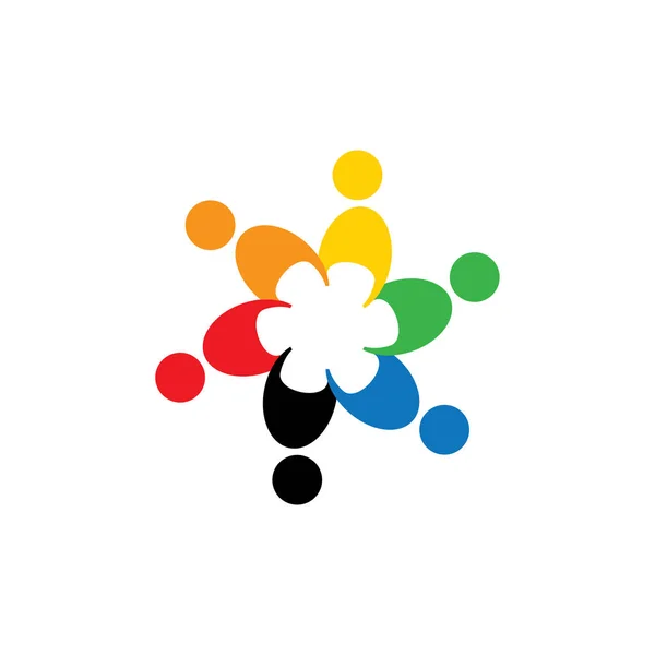 Astratto colorato cinque persone felici icone logo vettoriale come anello . — Vettoriale Stock