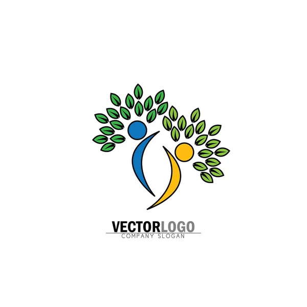 Amizade, ligação, juntos logotipo de pessoas orgânicas, logotipo de pessoas, logotipo da árvore, modelo de logotipo do vetor —  Vetores de Stock