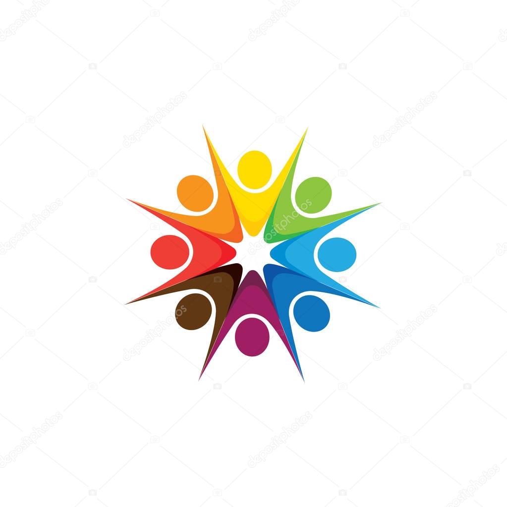 Abstract colorful five happy people vector logo icons as ring. This can also represent concept of children playing together or team building or group activity, unity & diversity