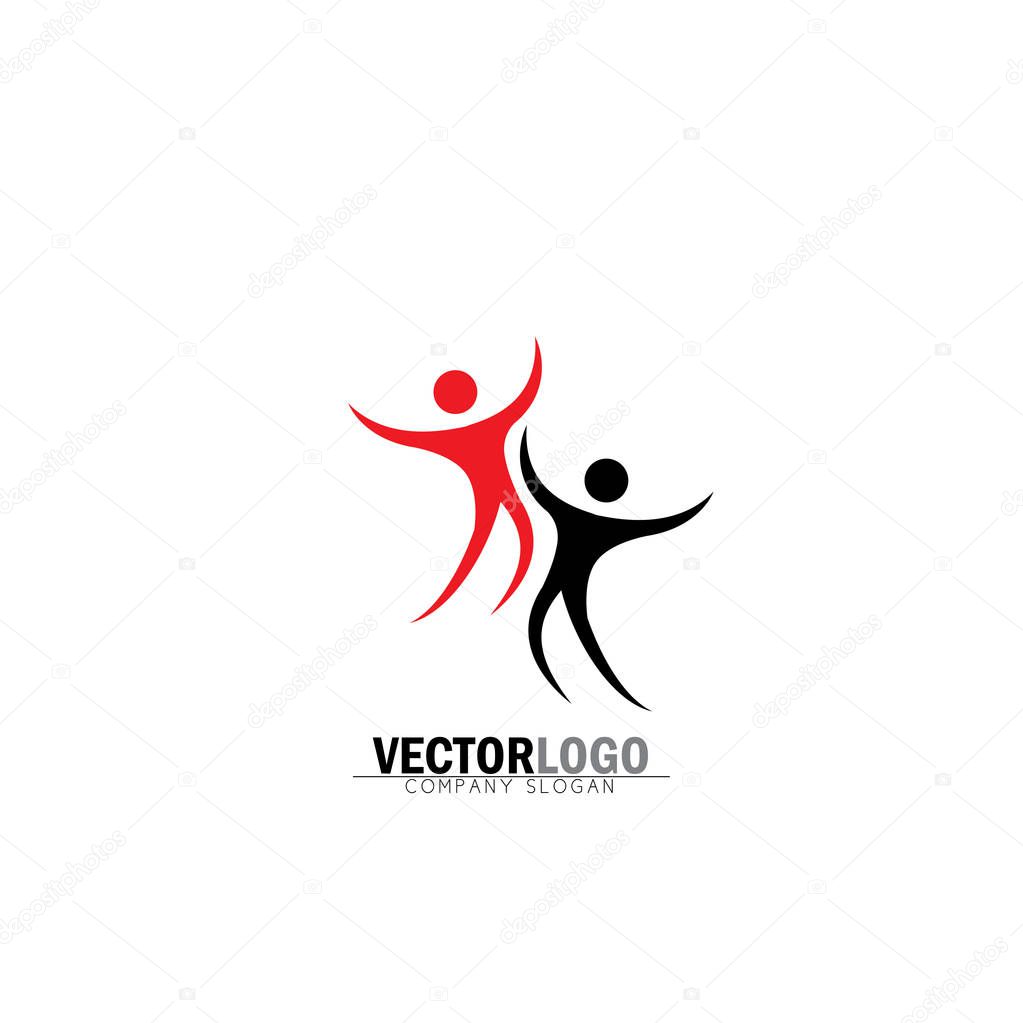 Two friends together vector logo icon in trendy flat style isolated on white background. buddies symbol, excited friends, jumping in joy, having fun, dancing
