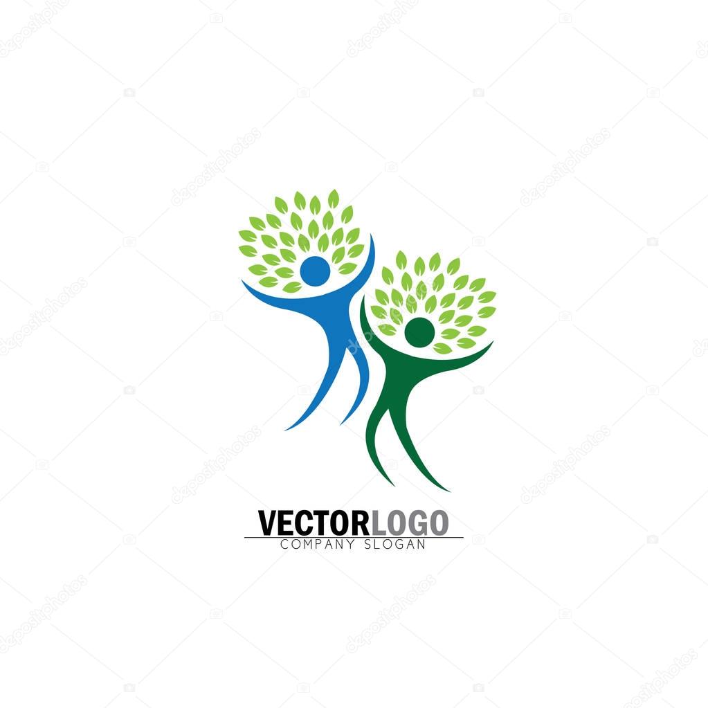 Two happy people tree vector logo icon in trendy flat style isolated on white background. buddies symbol, excited friends, jumping in joy, having fun, dancing