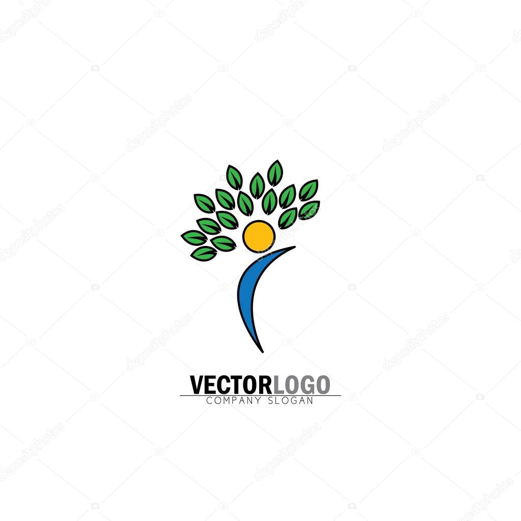 Organic people logo, people logo, tree logo, vector logo template. healthy person, people tree, eco and bio icon, human character icon, nature care symbol.
