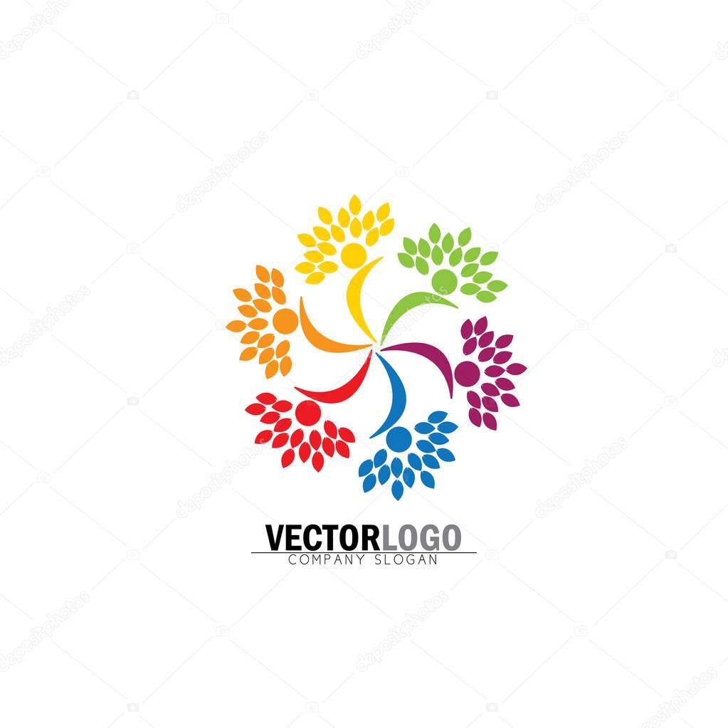 Friendship, bonding, together organic people logo circle, tree logo, vector logo template. healthy person, people tree, eco and bio icon, human character icon, nature care symbol.