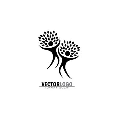 iki mutlu insanlar vektör logo simge trendy düz stil isol içinde ağaç