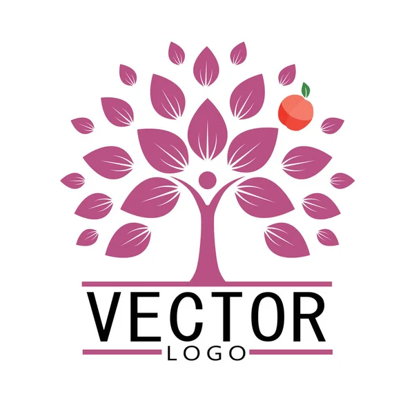 Icono del árbol de la gente con hojas de color melocotón - vector concepto ecológico — Vector de stock
