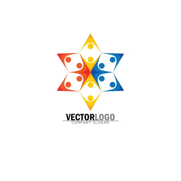Astratto colorato cinque persone felici icone logo vettoriale come anello — Vettoriale Stock