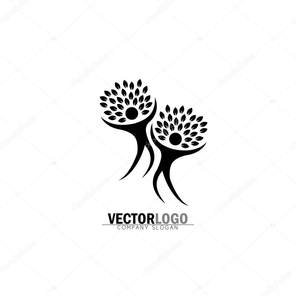 Two happy people tree vector logo icon in trendy flat style isolated on white background. buddies symbol, excited friends, jumping in joy, having fun, dancing