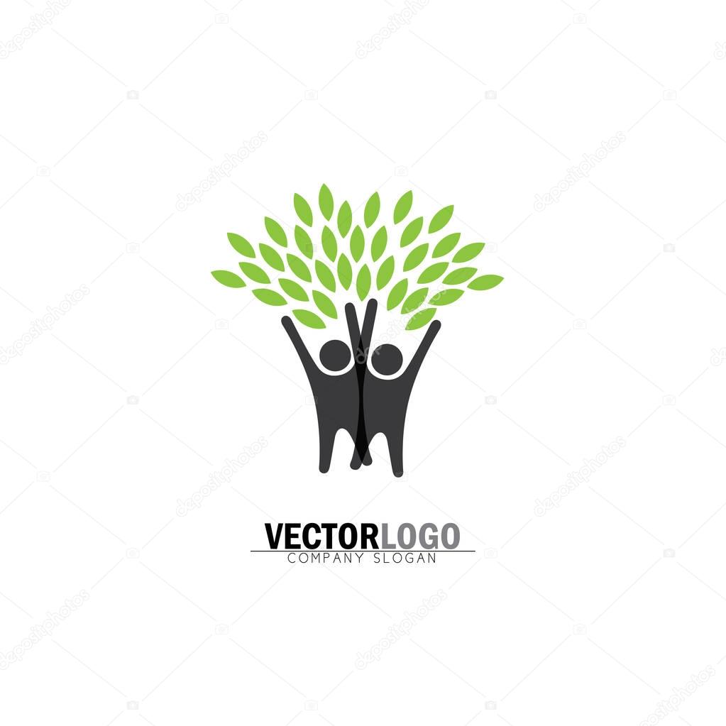 Friendship, bonding, together organic people logo, people logo, tree logo, vector logo template. healthy person, people tree, eco and bio icon, human character icon, nature care symbol