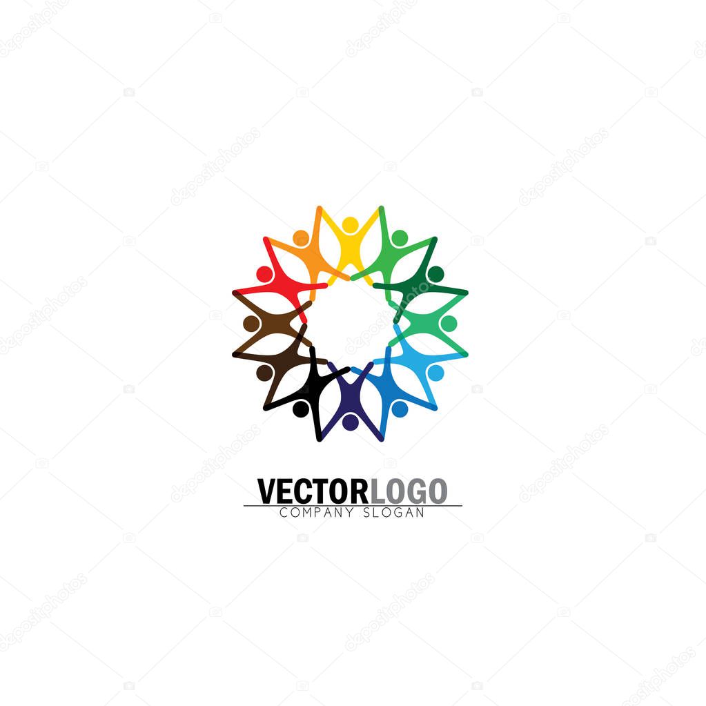 Abstract colorful happy people vector logo icons as ring. This can also represent concept of children playing together or team building or group activity, unity & diversity