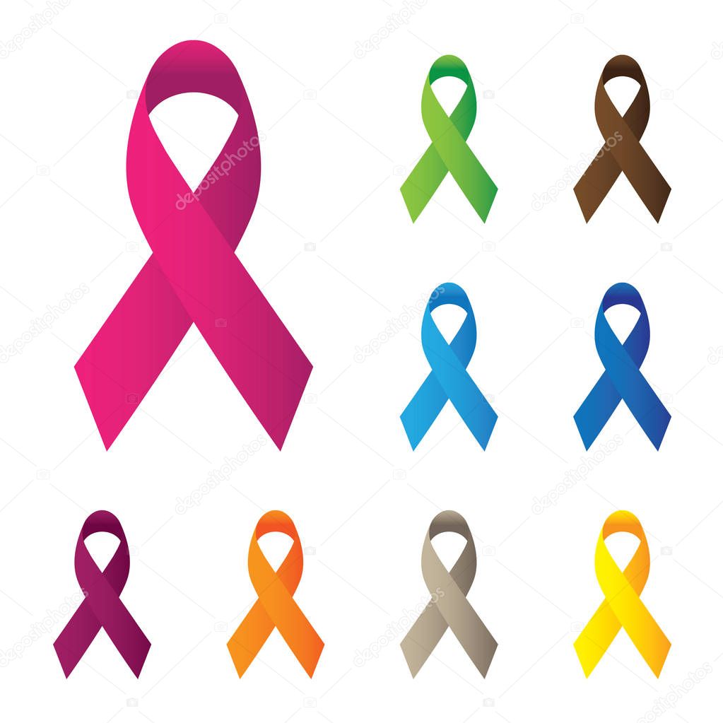 pink and other color ribbons, breast cancer awareness vector ico