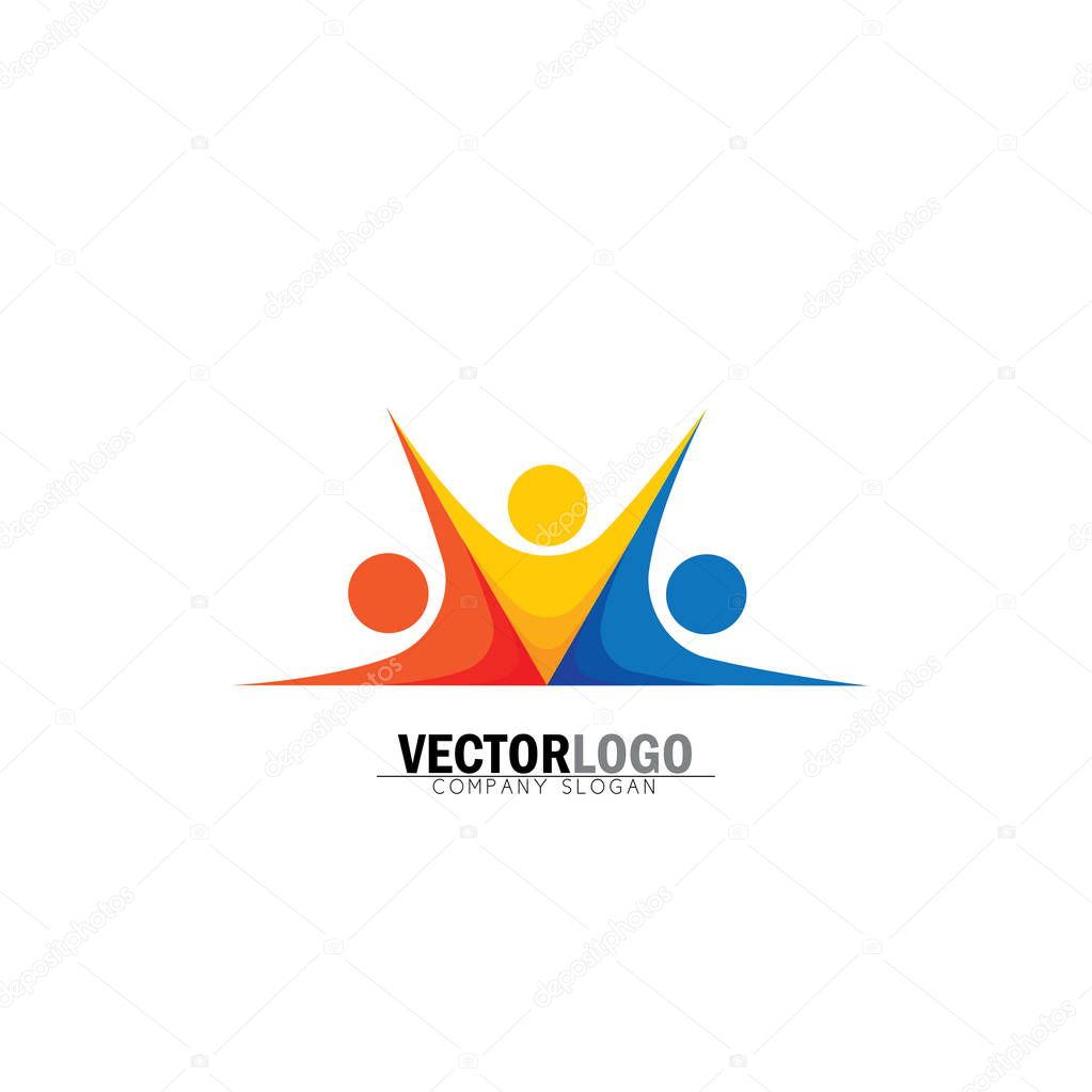 Abstract colorful people group vector logo. also represents people holding hands, bonding, friendship, children or kids, sign and symbol