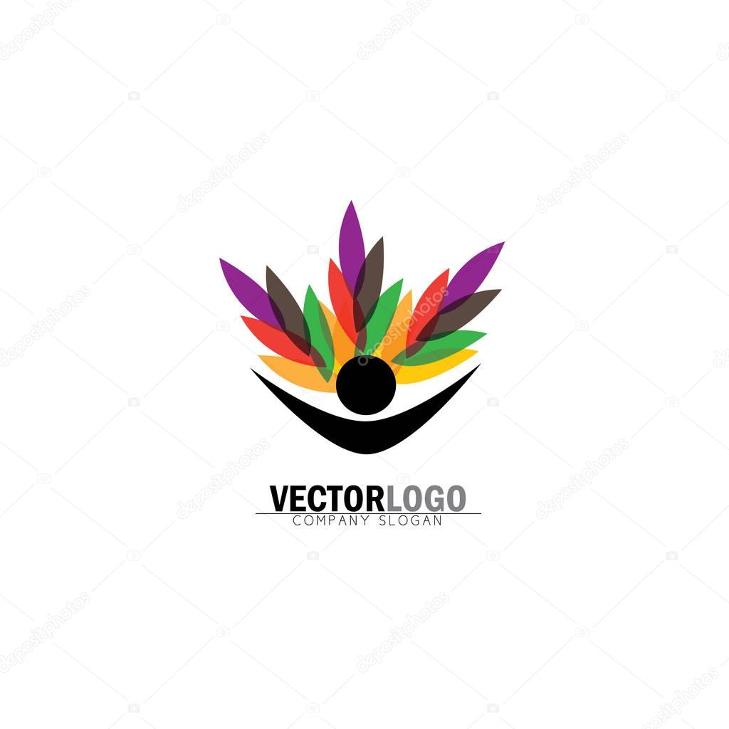 Human life logo icon of abstract people tree vector logo. this also represents eco friendly green, embracing, hug, friendly, education, learning, green tech, sustainable growth & development
