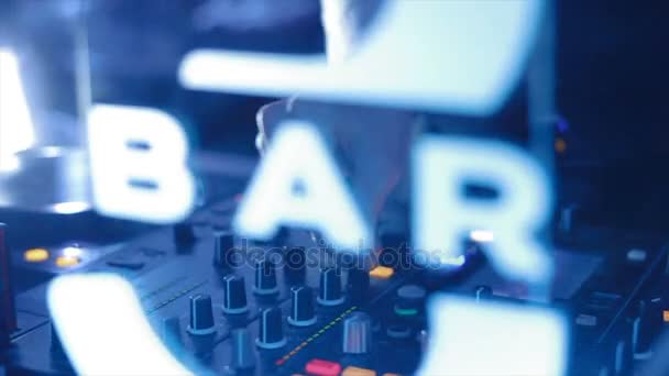 Closeup Musical Mixing Consol Guy Hand Touches Faders — Stock Video