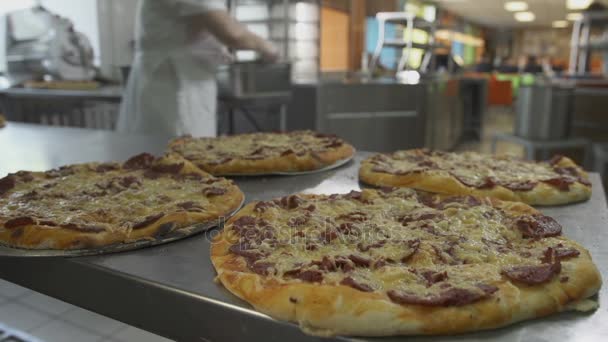 Closeup  Pizzas Lay on Table — Stock Video